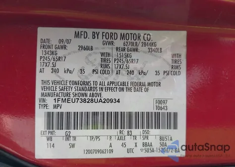 2008 Ford Explorer Xlt z USA, uszkodzony, nr VIN 1FMEU73828UA20934